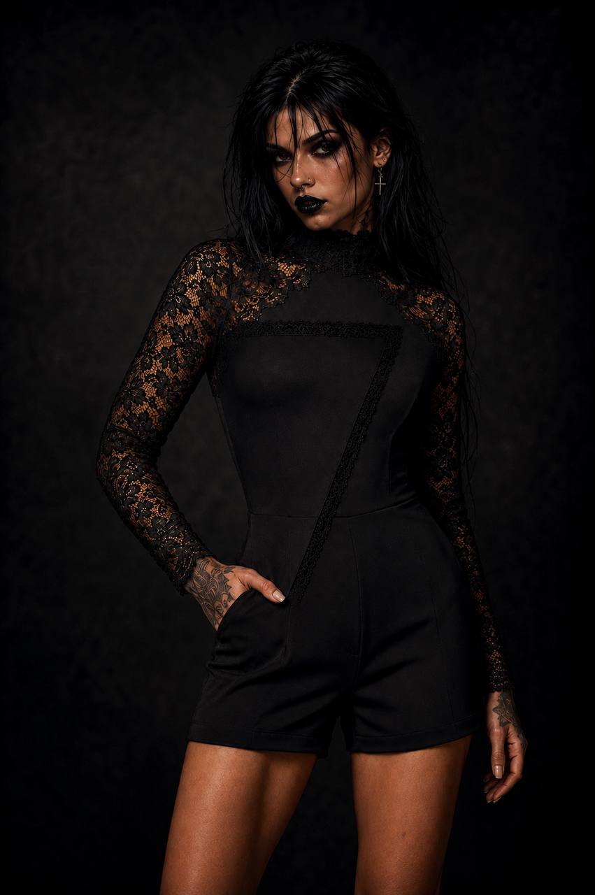 Black lace top with floral pattern sleeves