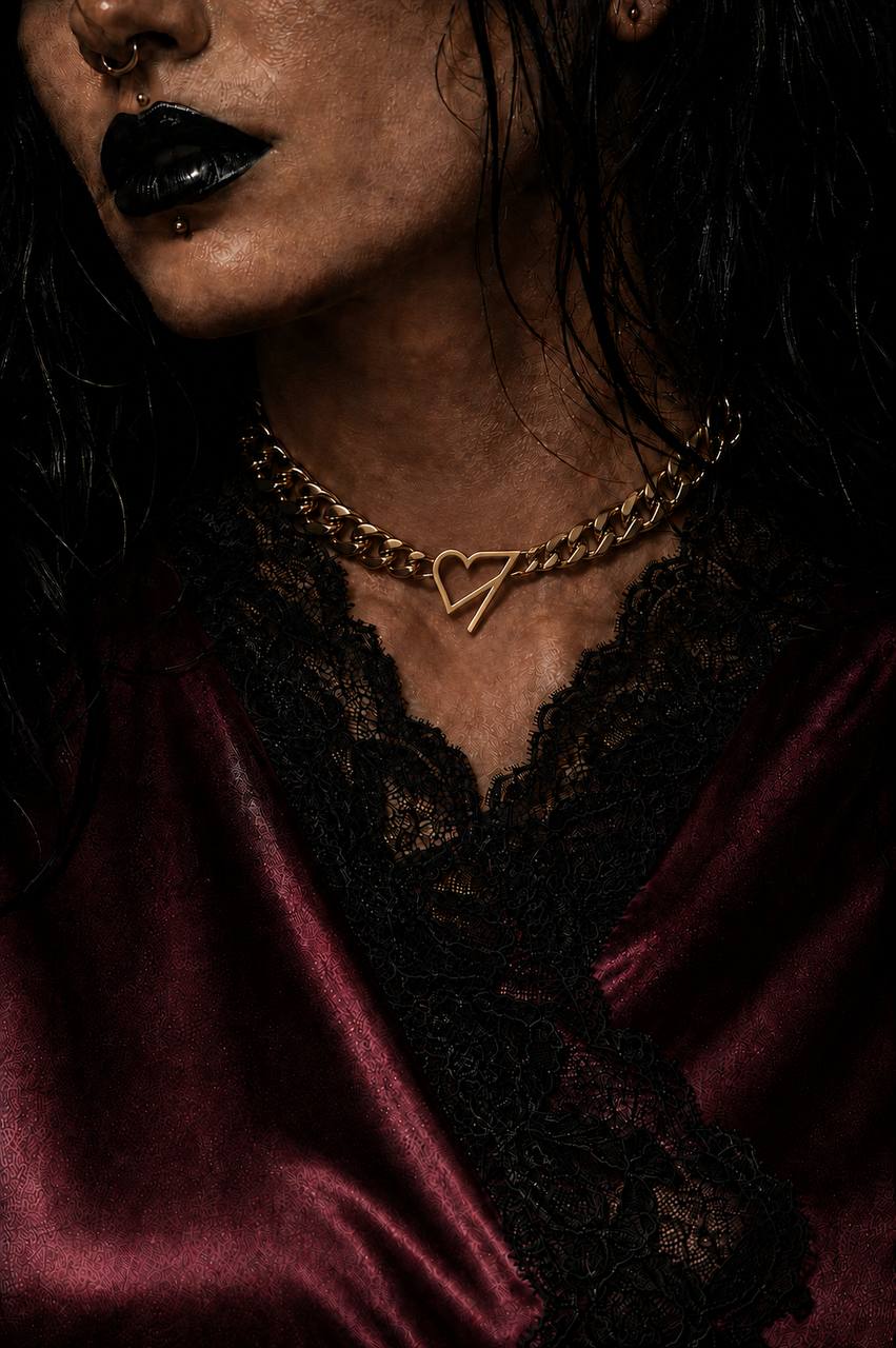 Gold chain heart pendant close-up